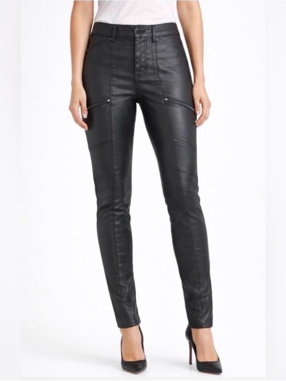 WHBM Skinny Faux Leather Moto Pants